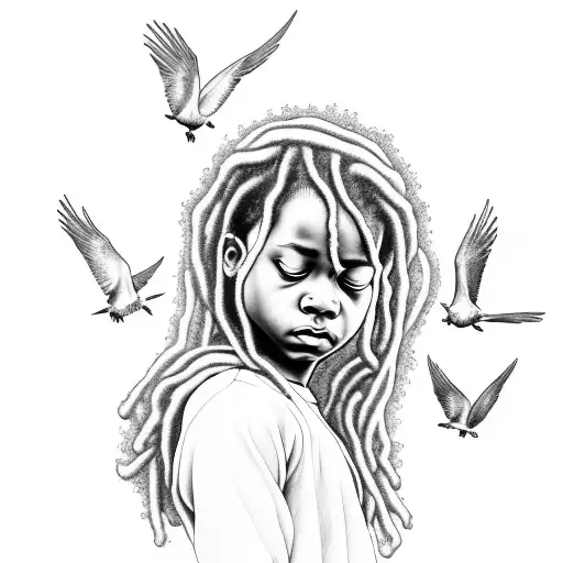 Rose Black Men Child With Locs Praying Pigeons