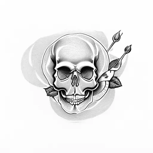 Skull With Knife And Roses