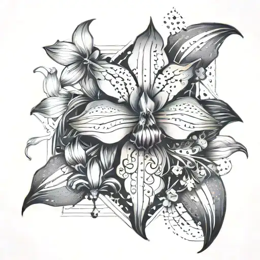 Orchid And Fleur-de-lis With Geometric Lines And Sleeve