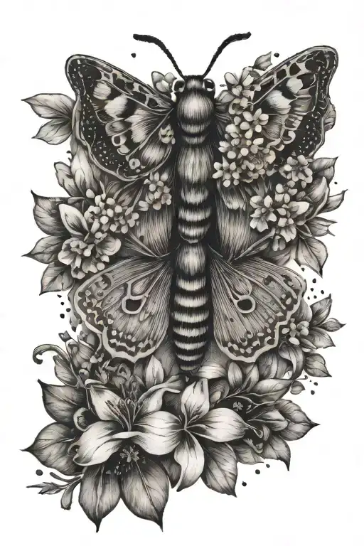 Moth Surrounded By Blooming Flowers