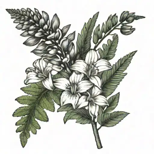 Freesias And A Fern Leaf