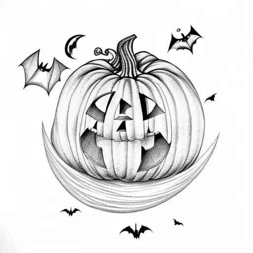 Pumpkin With Moon And Bats