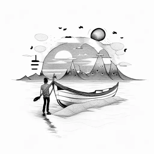 Man On A Boat With A Guitar And Sunset