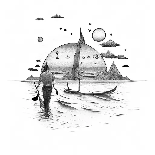 Man On A Boat With A Guitar And Sunset