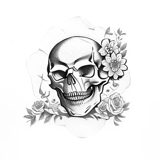 Skull With A Book And Flowers