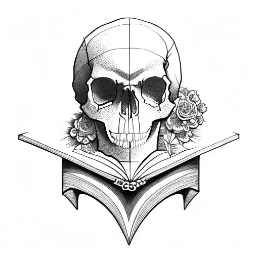 Skull With A Book And Flowers