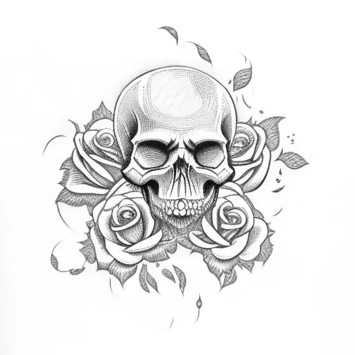 Skull Surrounded By Roses And Blood Orchids