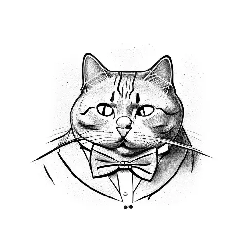 Fat Cat One Line With Bow Tie