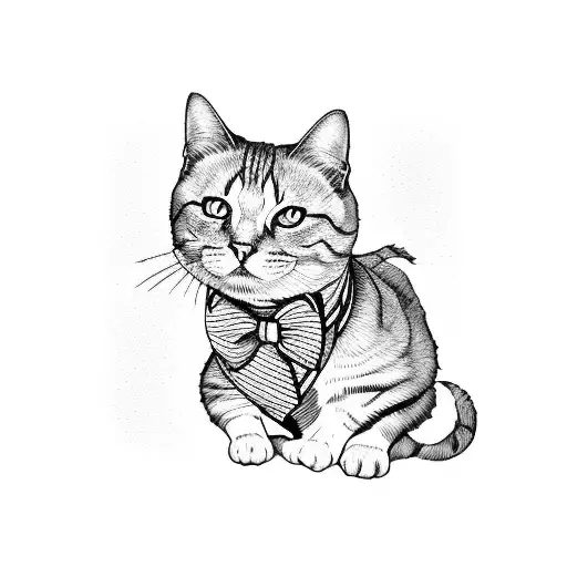 Fat Cat Outline With Bow Tie
