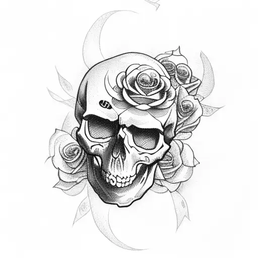 Skull Surrounded By Roses And Blood Orchids