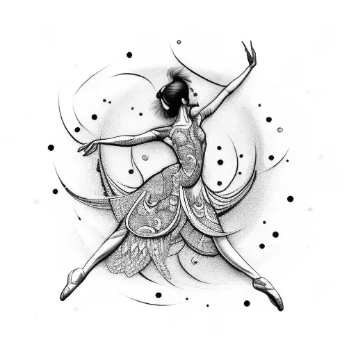 An Elegant Silhouette Of A Dancer Merging With A Delicate Floral Pattern