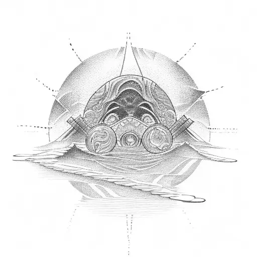 A Detailed Tattoo Of A Sunset Reflecting On The Water At A Beach