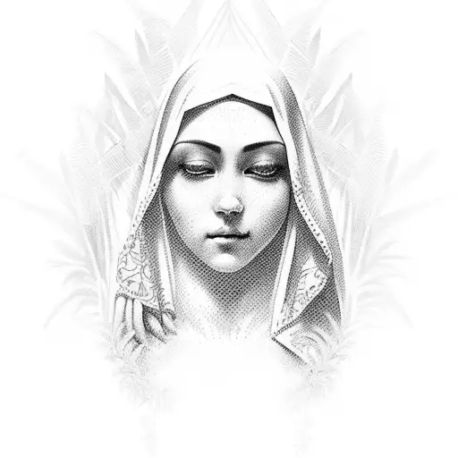 Virgen Mary With Palm Trees