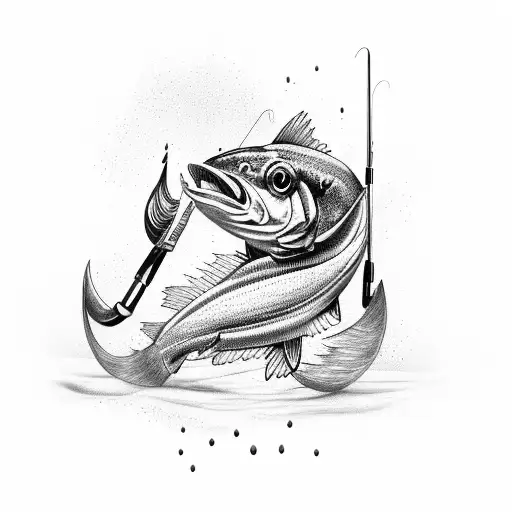 Horseshoe Crossed With Fishing Rod And Dog Pae