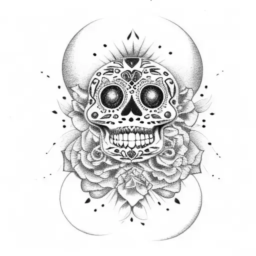 Phases Of Moon With Sugar Skull In Between