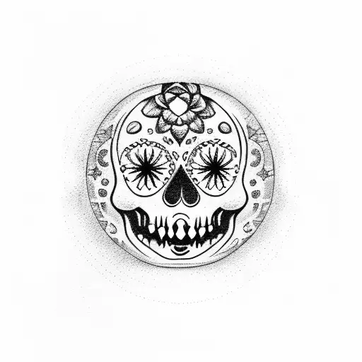 Phases Of Moon In Horizontal Line With Sugar Skull Instead Of Full Moon