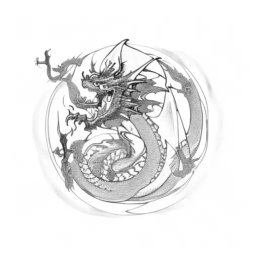 Dragon With 7 Tails Peaceful Red Royal Loyal Graceful