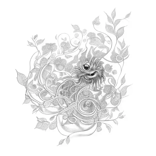 Fine Line Phonix Surrounded By Fiery Flowery Vine Circling Around Arm