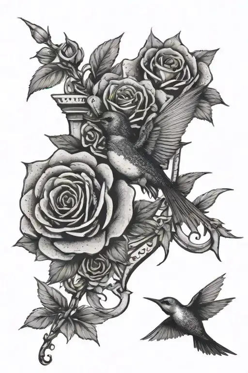 Swallow Roses Anchor