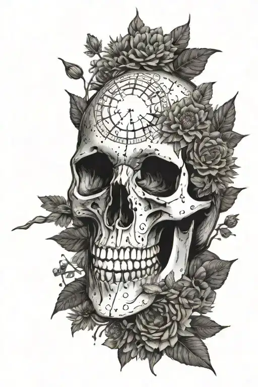 Bird Skull With Dandelions And Moon Phases