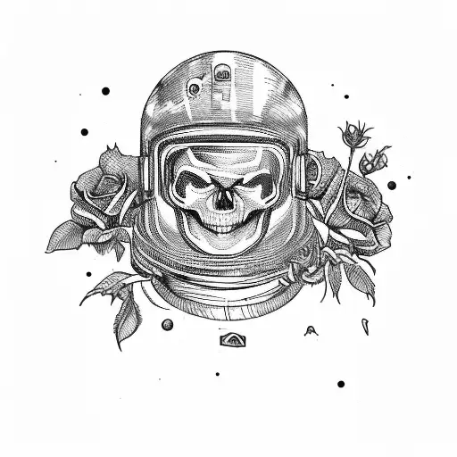 A Skull Of An Astronaut In Space Helmet And Roses