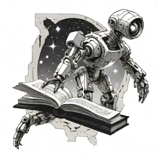Isaac Asimov Inspired Space Scene With Robotic Arm Holding A Book