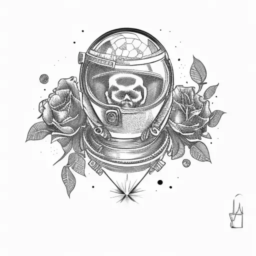 A Skull Of An Astronaut In Space Helmet And Roses
