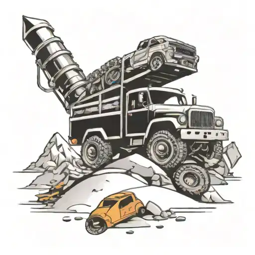A Rugged Off-road Truck Climbing A Mountain Of Tools