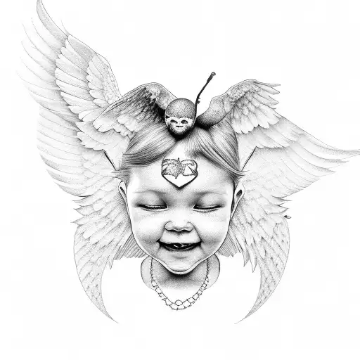 Smile Baby Angel And Fly Bird Up