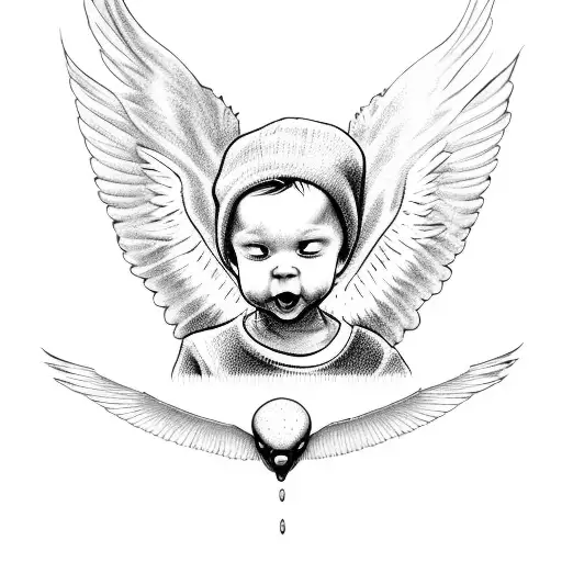 Happy Baby Boy Angel And Fly Bird Up