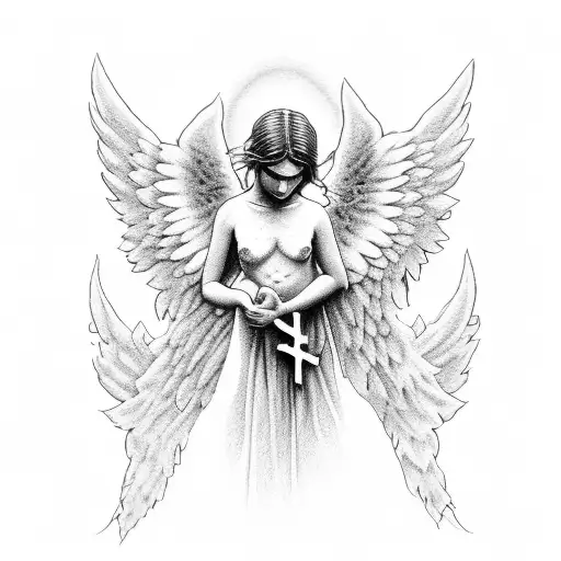 Angel With Body With Cross And Roses