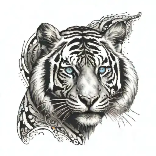 Black And White Tiger With Blue Eyes