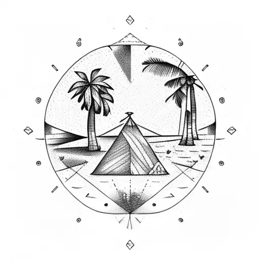 Beach And Coconut Trees Inside A Triangle Shape