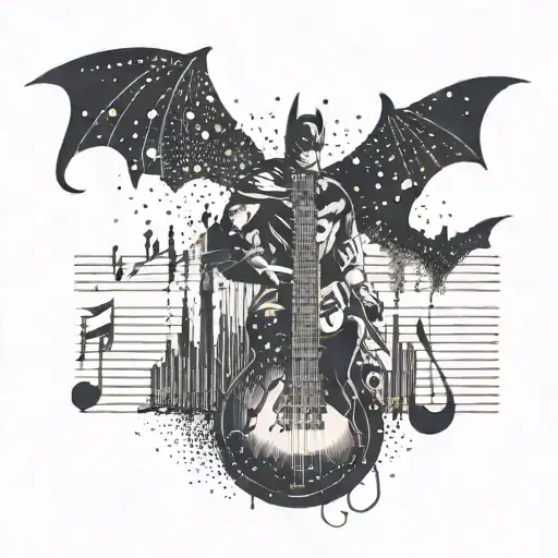 A Musical Staff With Notes Forming A Skyline With A Silhouette Of Batman In The Background