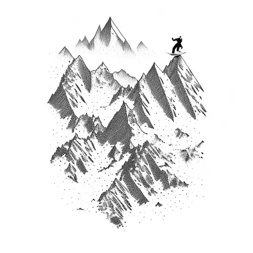 A Majestic Mountain Peak With A Snowboarder Jumping Off A Cliff In The Foreground