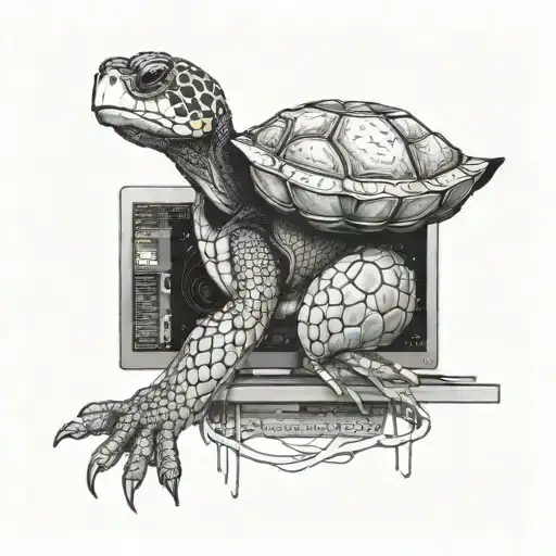 A Software Engineer Coding With A Turtle Peeking Out Of A Computer Screen
