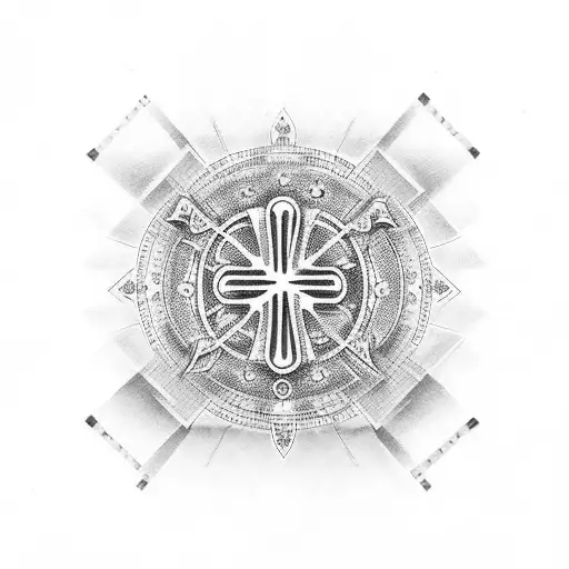 A Dotwork Cross Adorned With Intricate Music Notes