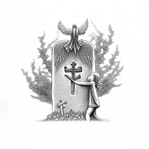 Angel Holding A Tombstone In A Graveyard With Trees Having People Hanging By A Ropefrom
