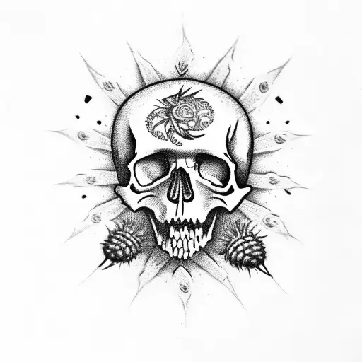 Skull With Scottish Thistle