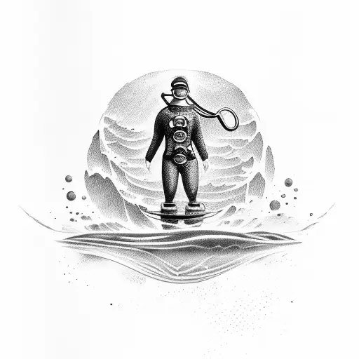 Diver At The Bottom Of The Ocean With Boat On The Surface With An Anchor Dropped