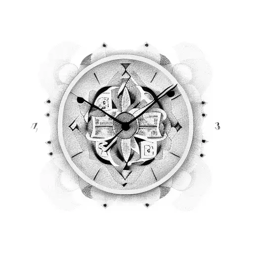Abstract Tattoo Design Of A Clock And Dollar Bills Intertwined