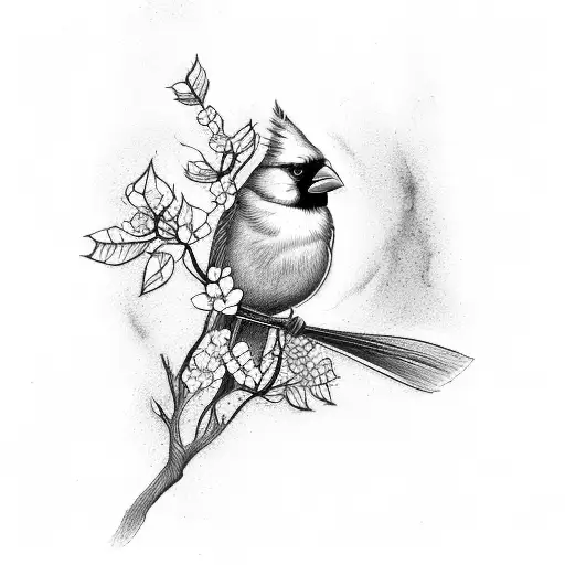 Cardinal In A Dogwood Tree