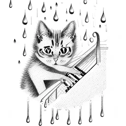 A Cat Playing A Piano In The Rain