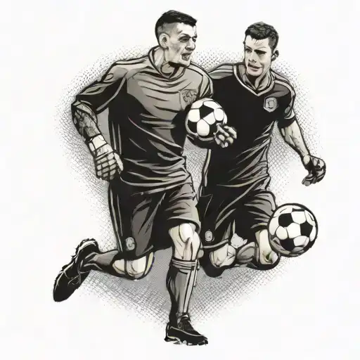 Father And Son Soccer Goalkeeper With Soccer Goal Together