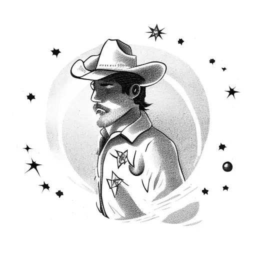 A Dreamy Cowboy Gazing At The Starry Night Sky While Sitting By A Campfire