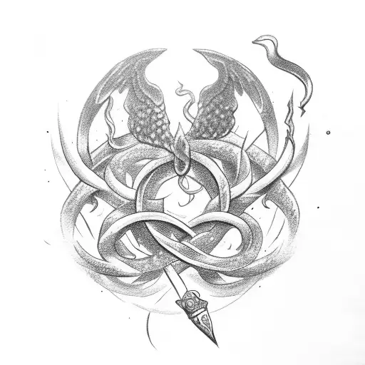 A Spade Entwined With A Greek Mythological Symbol