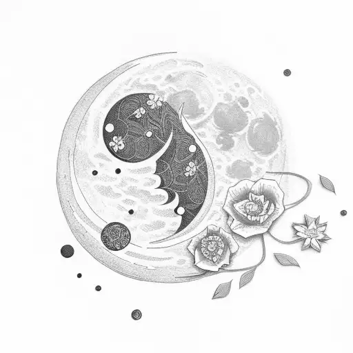 Minimalistic Moon With Flowers