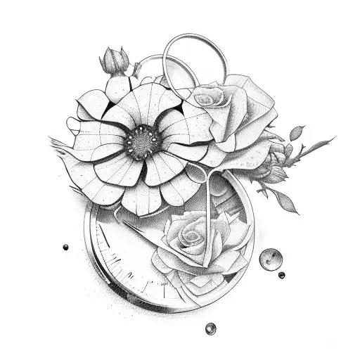 Stop Watch With Flowers And Cancer Ribbon