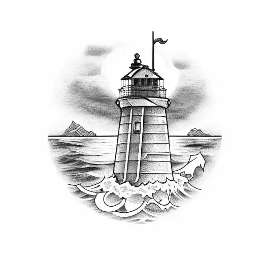 Lighthouse With Anchor And Ship