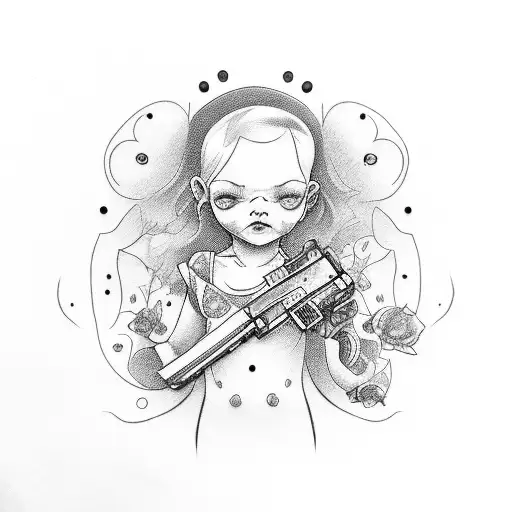 Baby With Gun And Rose